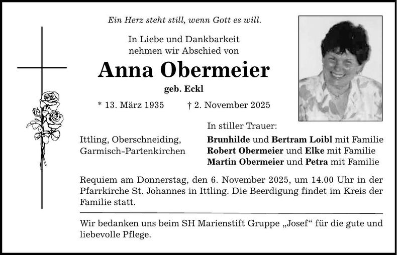 Traueranzeige Anna Obermeier