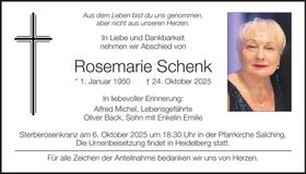 Traueranzeige Rosemarie Schenk