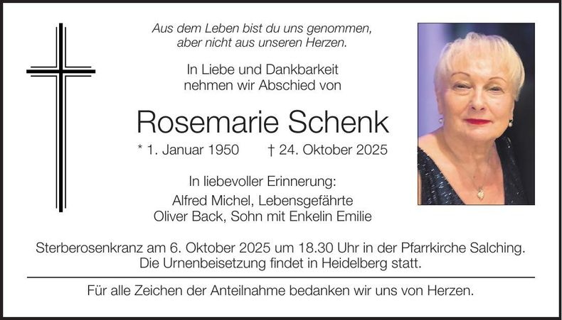 Traueranzeige Rosemarie Schenk