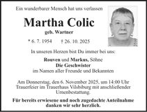 Traueranzeige Martha Colic