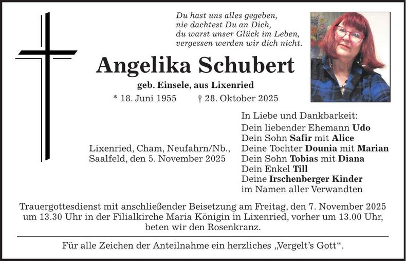 Traueranzeige Angelika Schubert