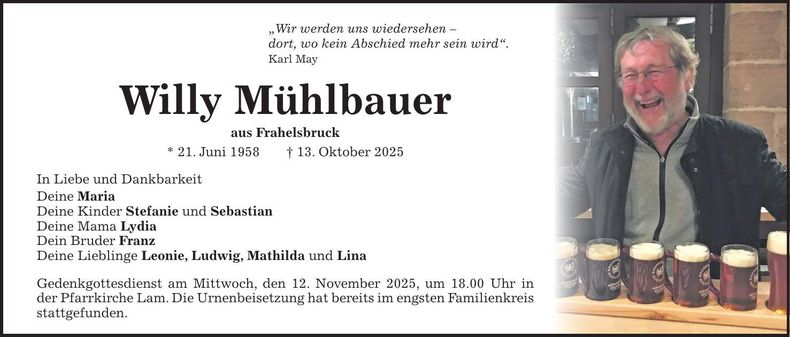 Traueranzeige Willy Mühlbauer