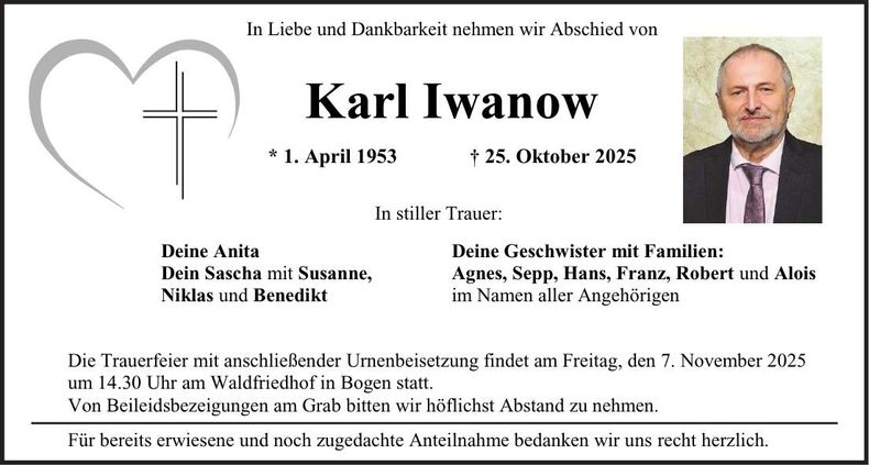 Traueranzeige Karl Iwanow