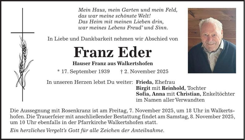 Traueranzeige Franz Eder