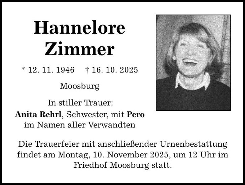 Traueranzeige Hannelore Zimjmer