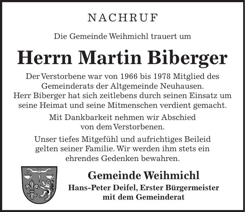 Traueranzeige Martin Biberger