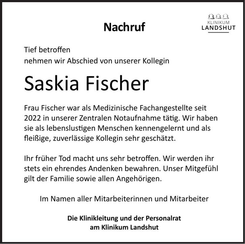 Traueranzeige Saskia Fischer