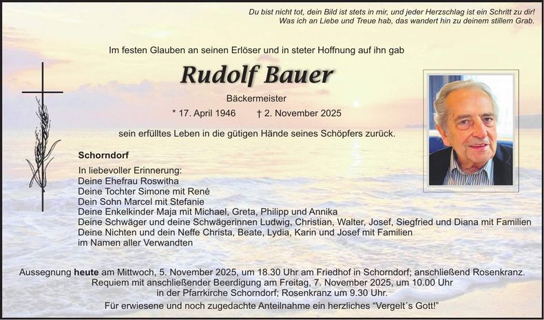 Traueranzeige Rudolf Bauer