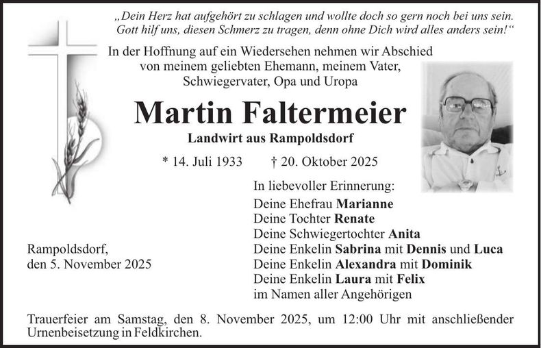 Traueranzeige Martin Faltermeier