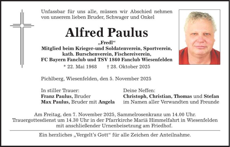 Traueranzeige Alfred Paulus