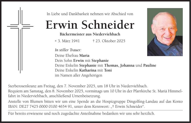 Traueranzeige Erwin Schneider