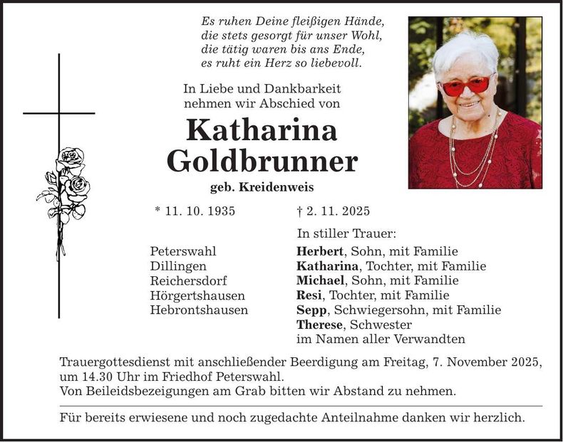 Traueranzeige Katharina Goldbrunner