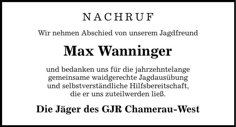 Traueranzeige Max Wanninger
