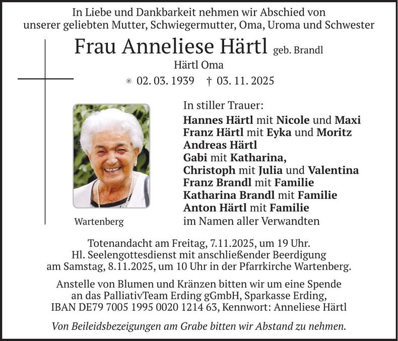 Traueranzeige Anneliese Härt