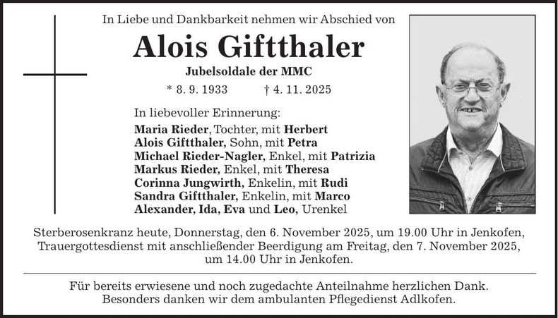 Traueranzeige Alois Giftthaler