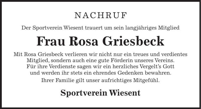 Traueranzeige Rosa Griesbeck