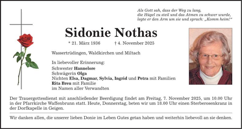Traueranzeige Nothas Sidonie