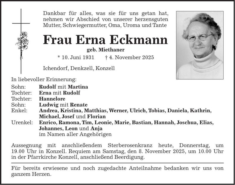 Traueranzeige Erna Eckmann
