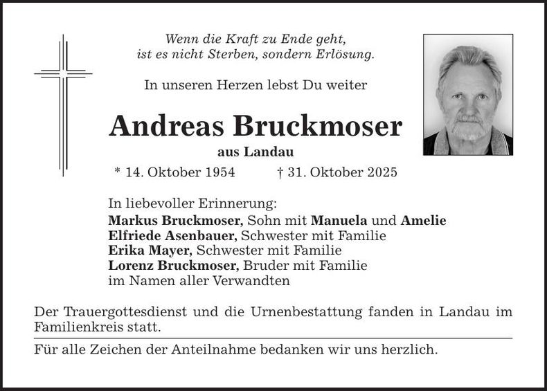 Traueranzeige Andreas Bruckmoser