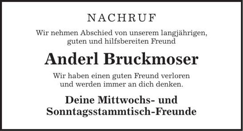 Traueranzeige Andreas Bruckmoser