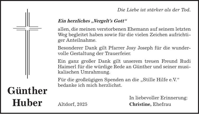 Traueranzeige Günther Huber
