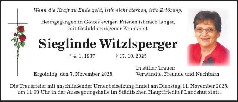 Traueranzeige Sieglinde Witzlsperger