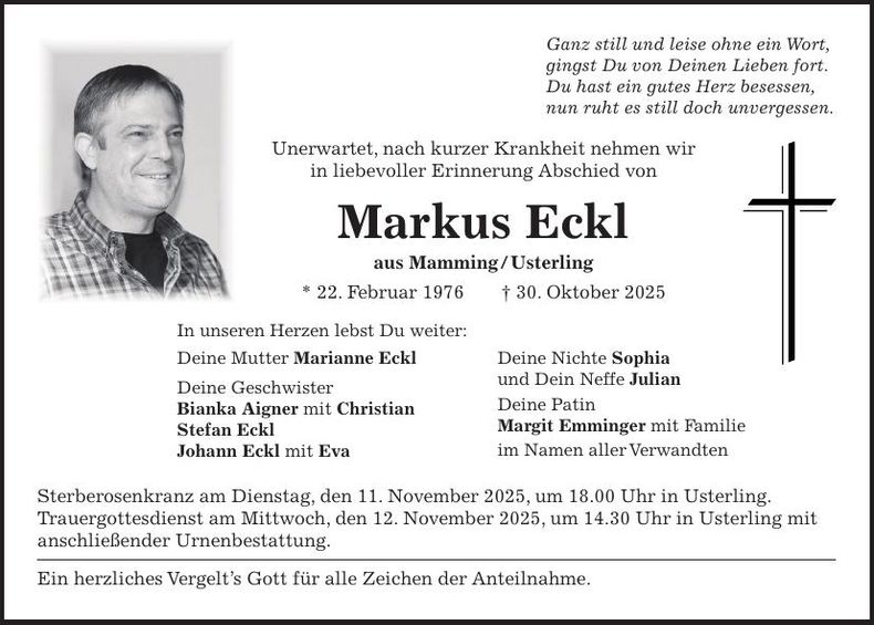 Traueranzeige Markus Eckl