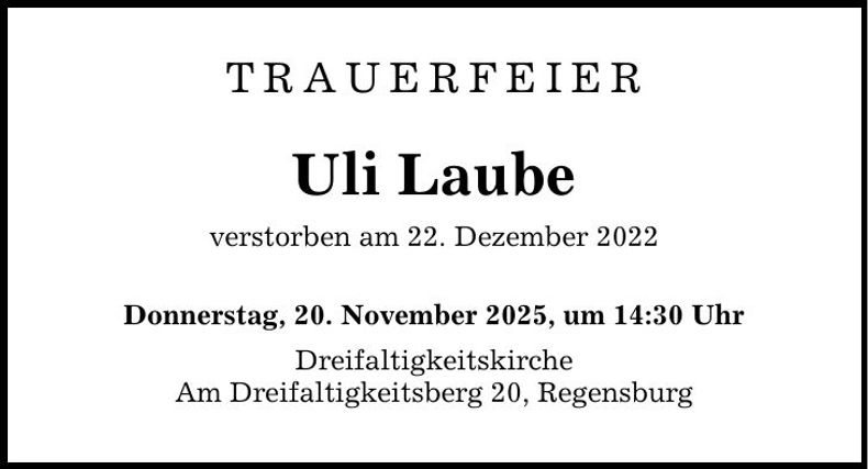 Traueranzeige Uli Laube