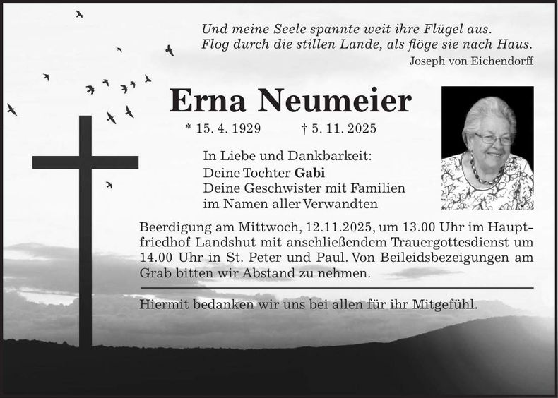 Traueranzeige Erna Neumeier