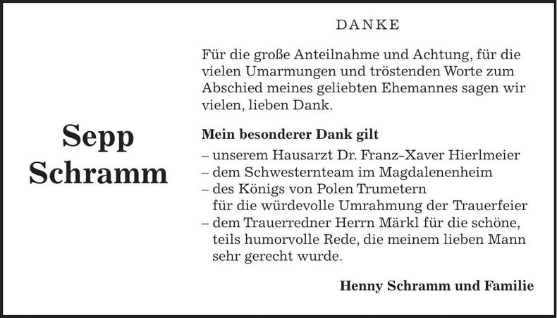 Traueranzeige Sepp Schramm