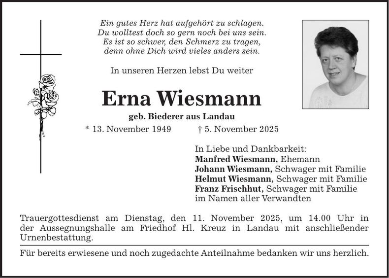 Traueranzeige Erna Wiesmann