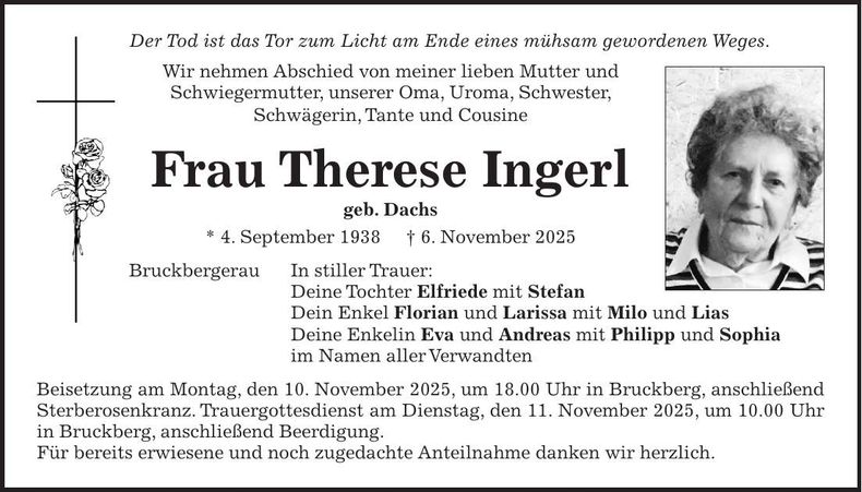 Traueranzeige Therese Ingerl