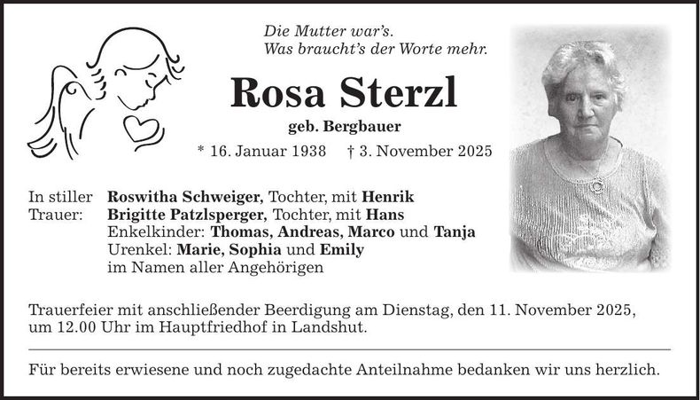 Traueranzeige Rosa Sterzl