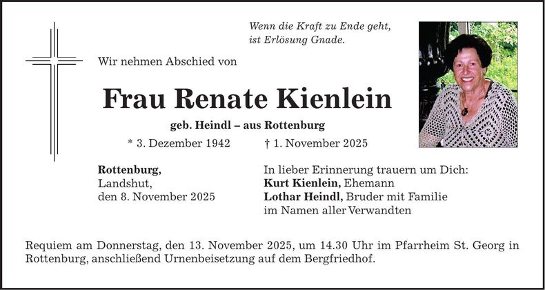 Traueranzeige Renate Kienlein