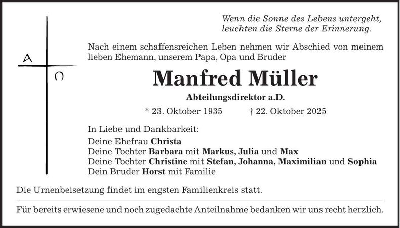Traueranzeige Manfred Müller