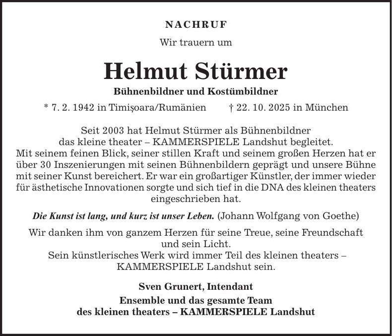 Traueranzeige Helmut Stürmer