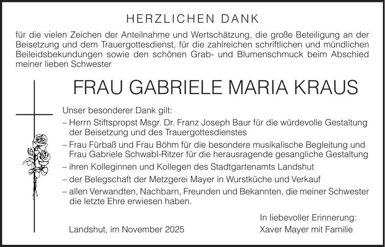 Traueranzeige Gabriele Maria Kraus