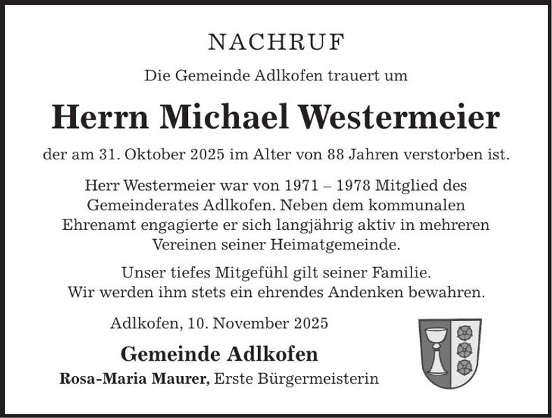 Traueranzeige Michael Westermeier