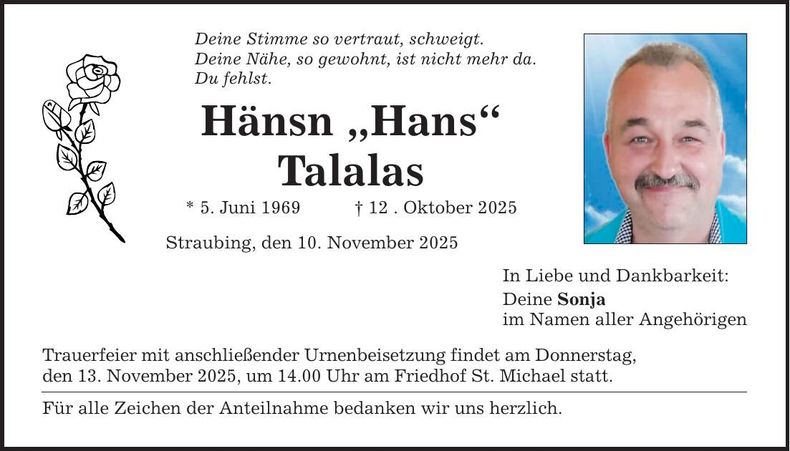Traueranzeige Hans Talalas