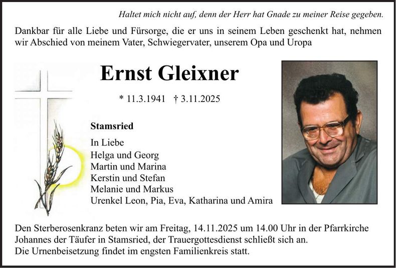 Traueranzeige Ernst Gleixner