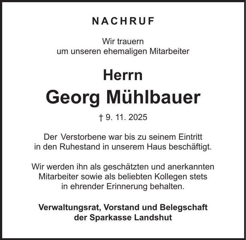 Traueranzeige Georg Mühlbauer