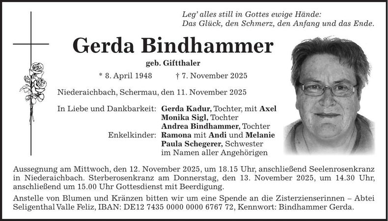 Traueranzeige Gerda Bindhammer