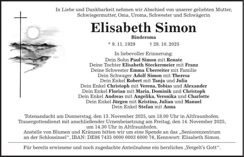 Traueranzeige Elisabeth Simon