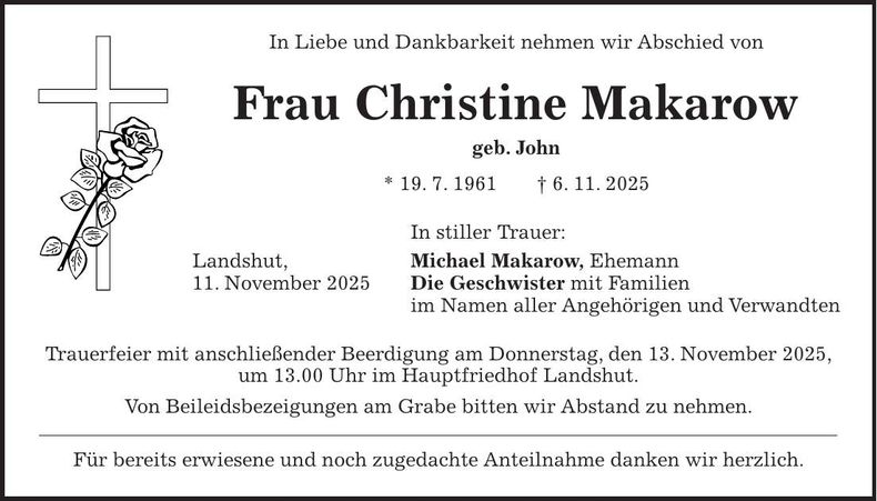 Traueranzeige Christine Makarow