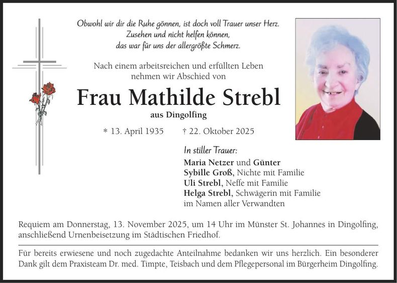 Traueranzeige Mathilde Strebl
