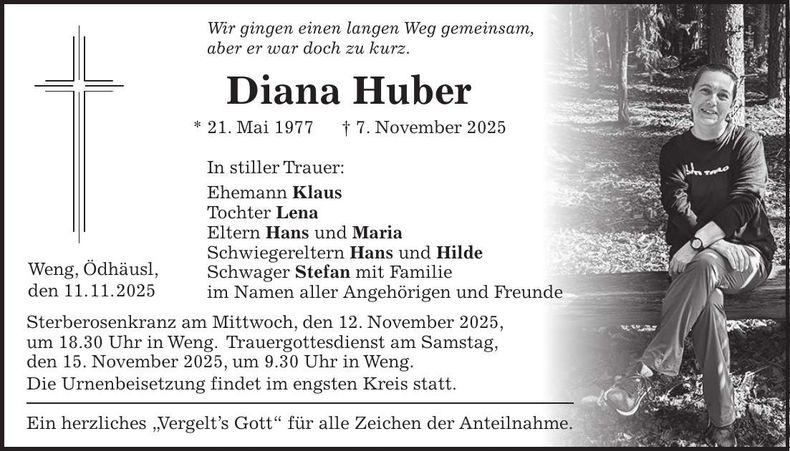 Traueranzeige Diana Huber