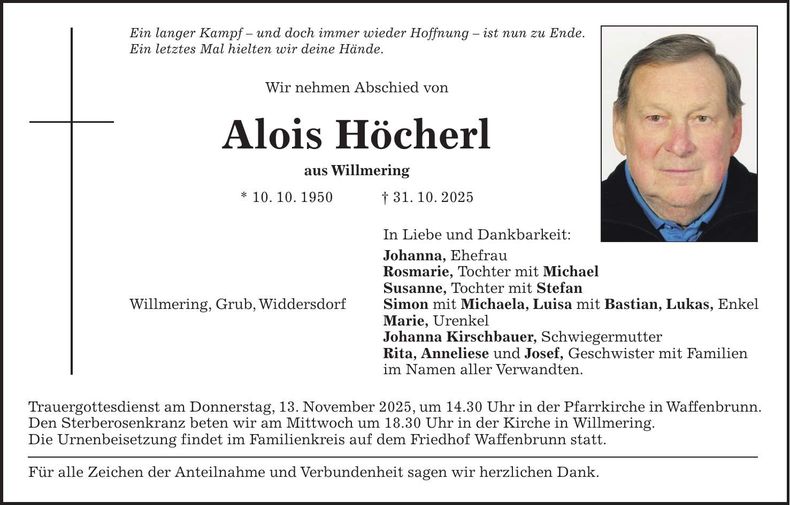 Traueranzeige Alois Höcherl