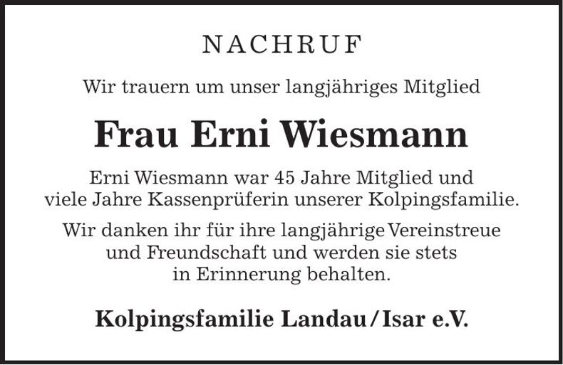 Traueranzeige Erni Wiesmann