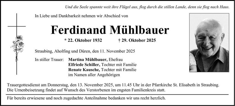 Traueranzeige Ferdinand Mühlbauer
