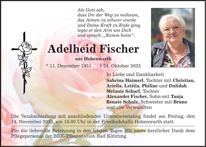 Traueranzeige Adelheig Fischer